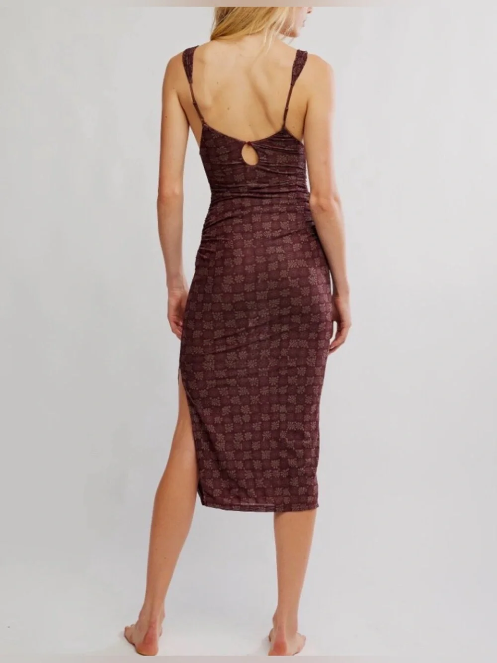 FREE PEOPLE Long Live Printed Mesh Slip / Brown Combo Small NWT